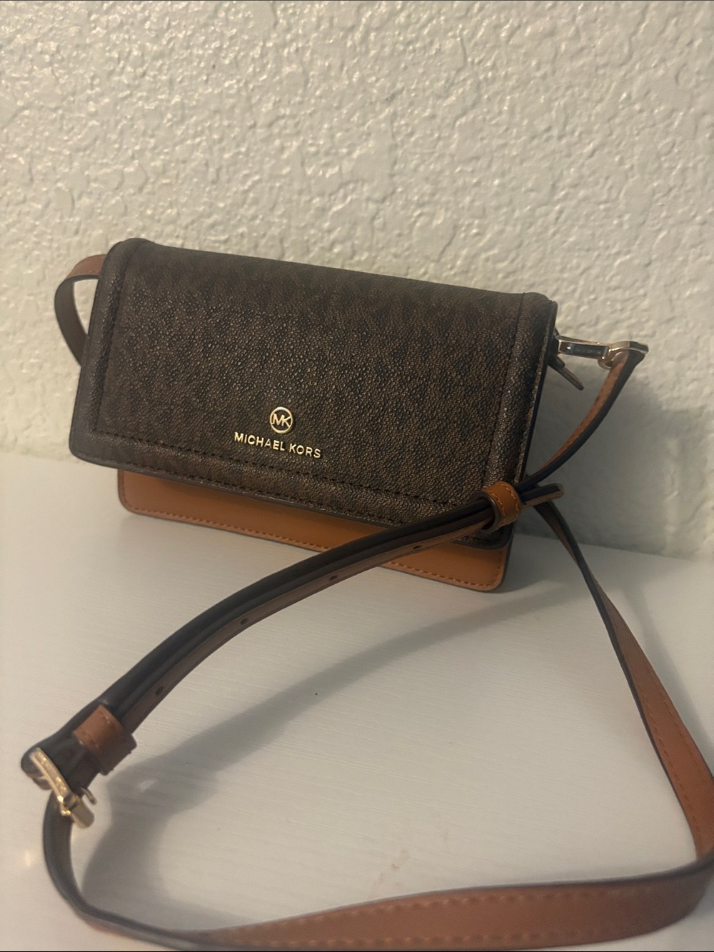 Michael Kors Brown and Tan Crossbody Wallet